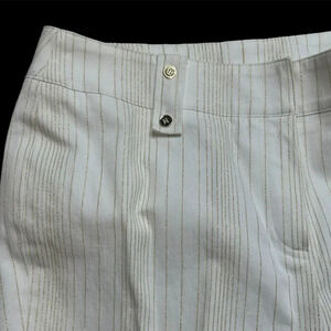 Doncaster Collection White Metallic Gold Stripes Straight Leg Pants Size 12 P